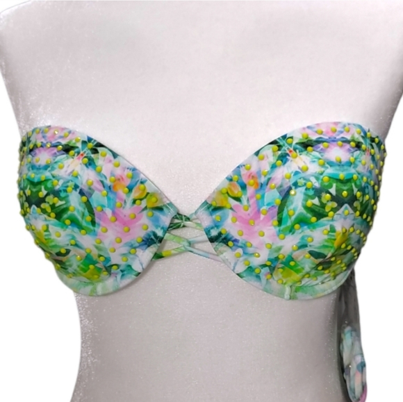 Victoria's Secret Tropical Green Rhinestone Push Up Bikini Top Woman's Size 34C - Picture 2 of 11